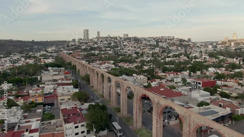 Acueducto de Queretaro - Historical Landmark In Santiago de Queretaro, Mexico. - aerial