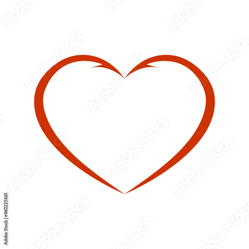 I love fishing. Red heart icon isolated on white background. Heart of two hooks. Vector illustration. EPS10.