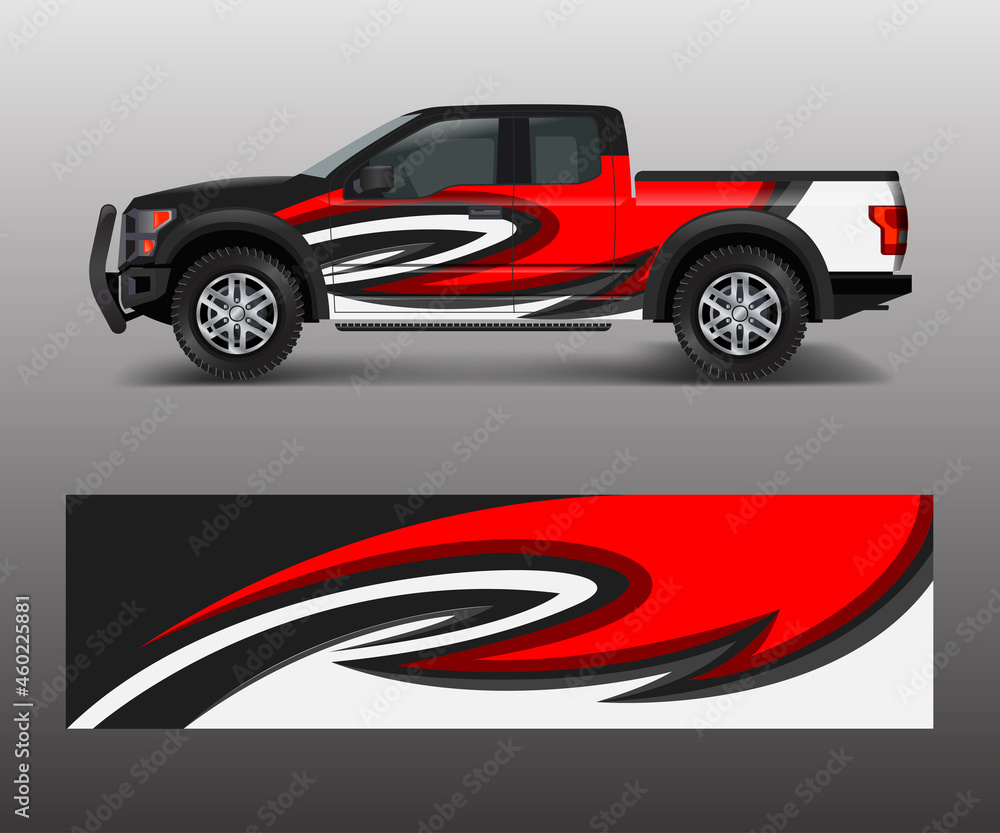 Truck and car graphic background wrap and vinyl sticker design vector