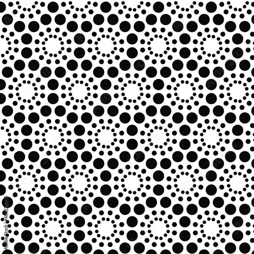 Black and white abstraction. The circles are sick and small. Vector. Factory textiles. black and white background