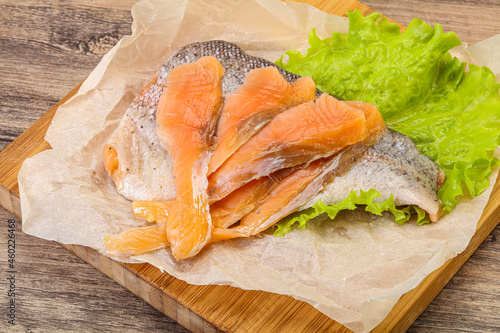 Sliced natural wild trout fillet