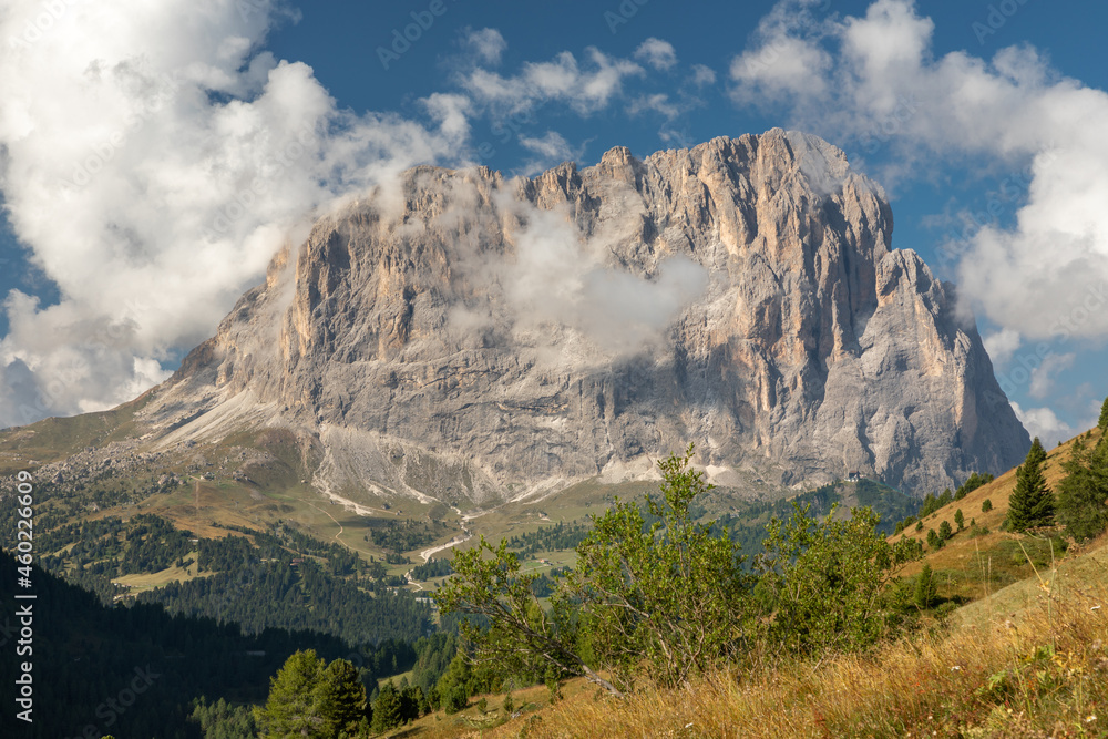 Obraz premium Blick vom Grödner Joch auf den Langkofel, Südtirol