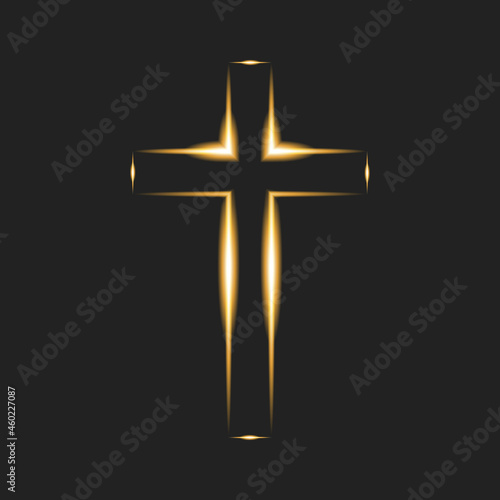 Flaming cross on black background. Christian symbol. Glowing logo of church, christian organizations. Vector illustration. EPS10.