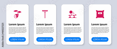 Set Pack full of seeds, Plant sprouts grow in the sun, Garden rake and Sprout. Business infographic template. Vector