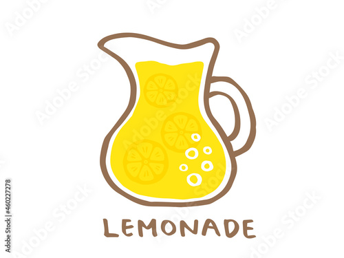 かわいいレモネードとピッチャーとLEMONADE文字／手書き文字イラスト