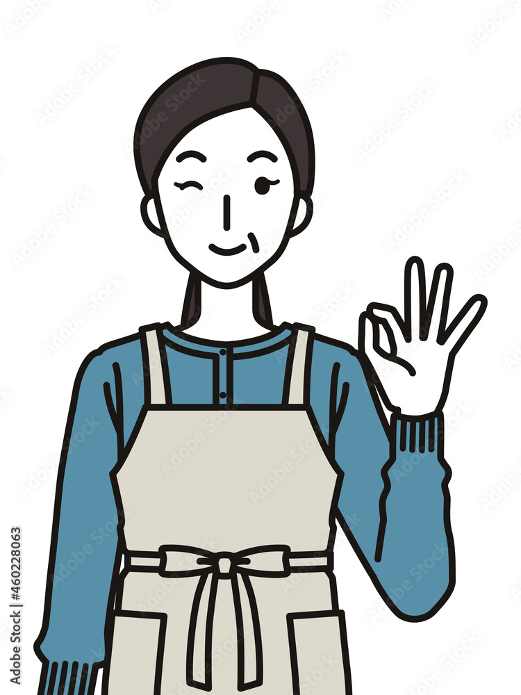 オッケーポーズの40代・50代の主婦のイラスト