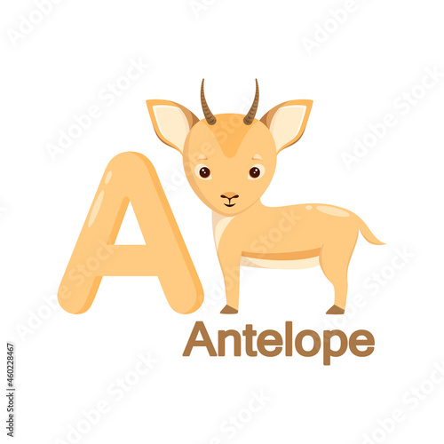 Cute antelope in cartoon style for children's alphabet.