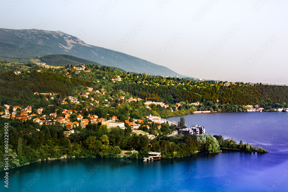 Colorful landscape of Pancharevo Lake on a sunny summer day