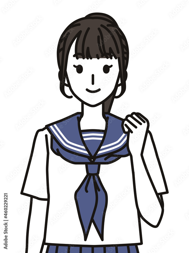 セーラー服を着たガッツポーズの女子中学生・高校生