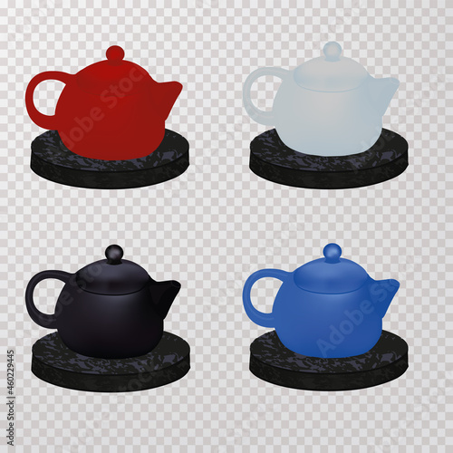Vector set of four porcelain teapots.