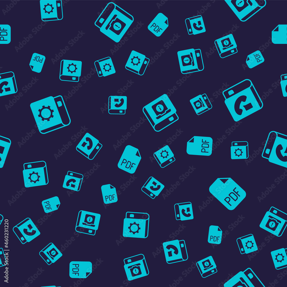 Set User manual, Phone book, and PDF file document on seamless pattern. Vector Set User manual, Phone book, and PDF file document on seamless pattern. Vector