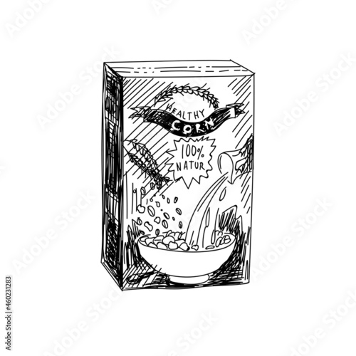 Healthy corn packet hand drawn black and white vector illustration