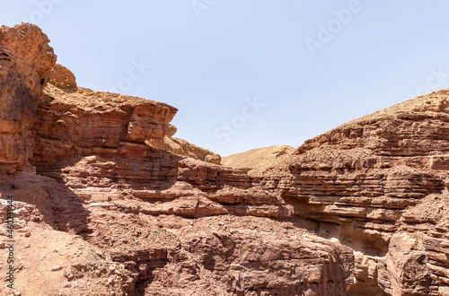 Narrow  passage between rocks in a nature reserve near Eilat city - Red Canyon  in southern Israel