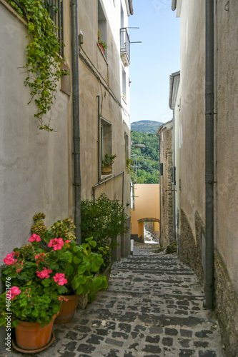 A narrow street in Carpinone  a medieval town of Molise region  Italy.