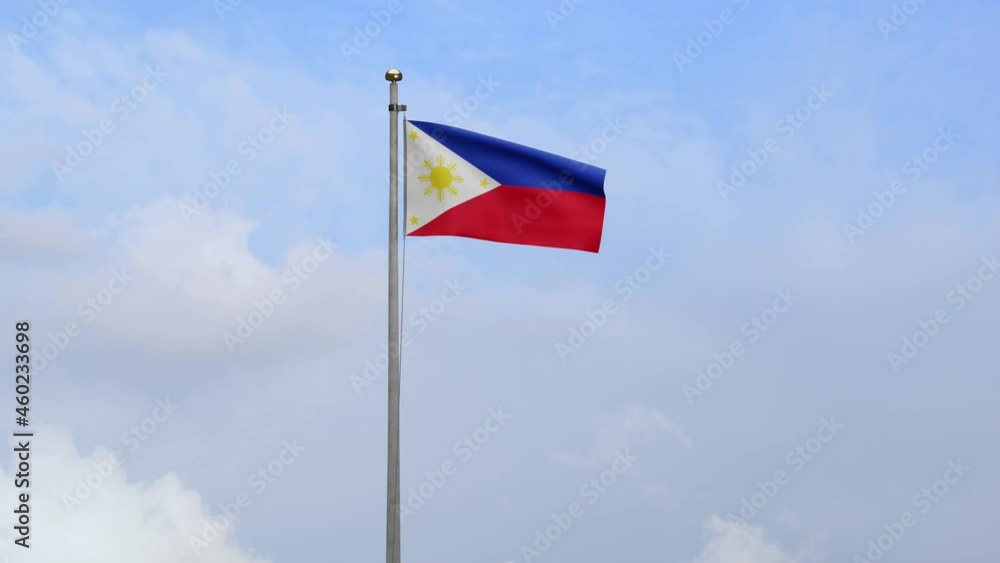 3D, Philippin flag waving on wind with blue sky and clouds. Philippine banner blowing smooth silk. Cloth fabric texture ensign background. Use it for national day and country occasions concept. 3D, Philippin flag waving on wind with blue sky and clouds. Philippine banner blowing smooth silk. Cloth fabric texture ensign background. Use it for national day and country occasions concept.
