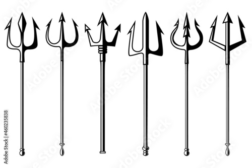 Set of the trident illustrations. Design element for logo, label, sign, emblem, poster. Vector illustration