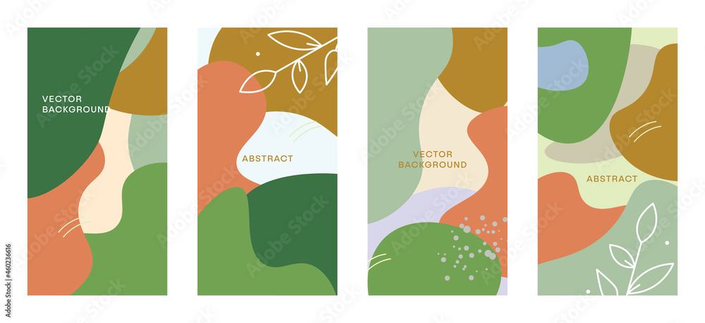 Vector Set of Abstract Shapes and Leaf Background Vertical Stories Social Media Flyer