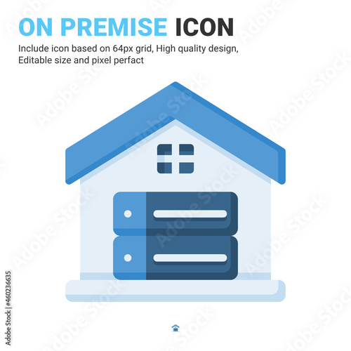On premise icon vector with flat color style isolated on white background. Vector illustration database, server sign symbol icon concept for digital IT, industry, technology, apps, web and all project