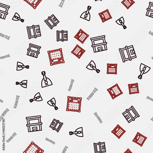 Set line Balalaika, Piano, Flute and Guitar amplifier on seamless pattern. Vector