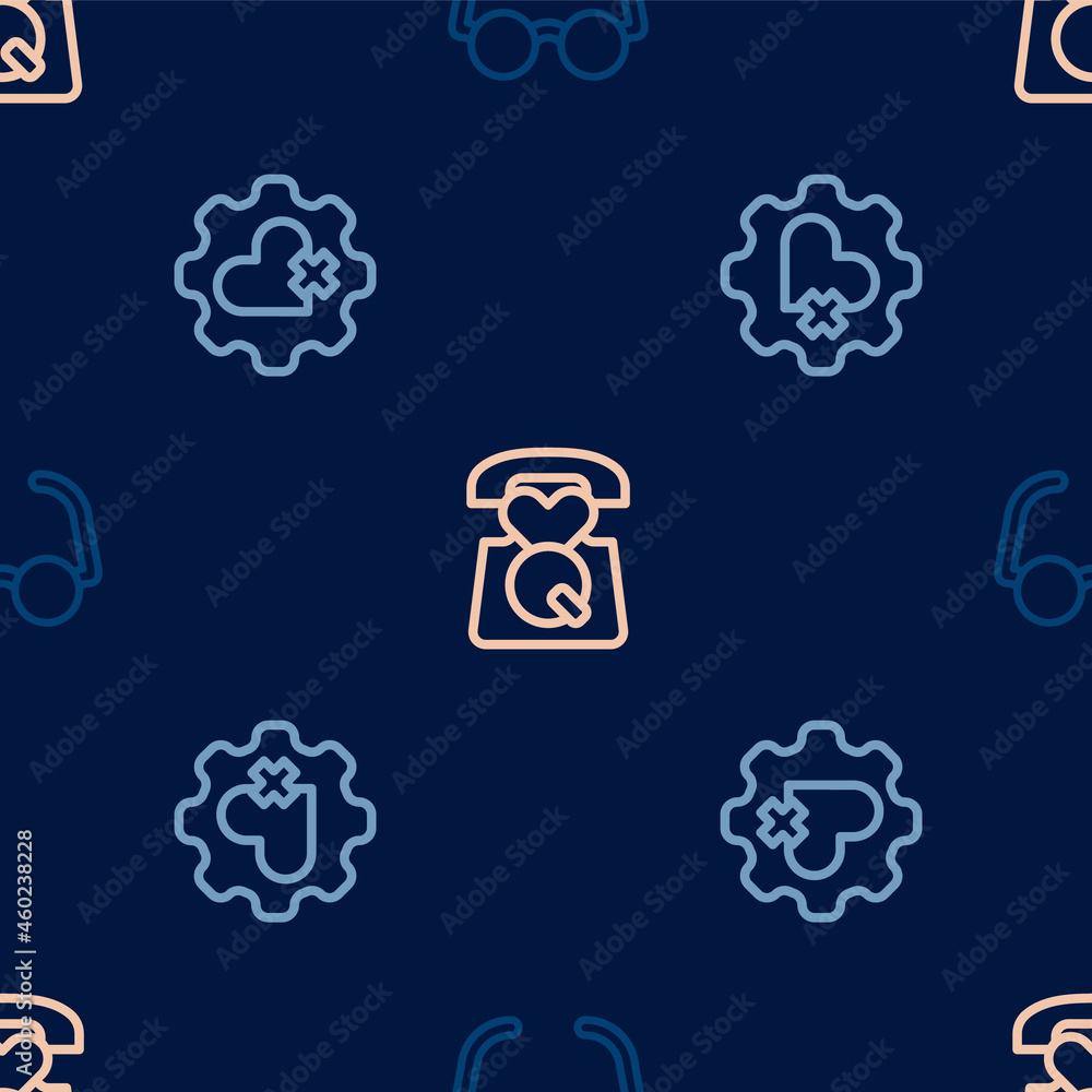 Set line Glasses, Heart with cross and Emergency call 911 on seamless pattern. Vector Set line Glasses, Heart with cross and Emergency call 911 on seamless pattern. Vector
