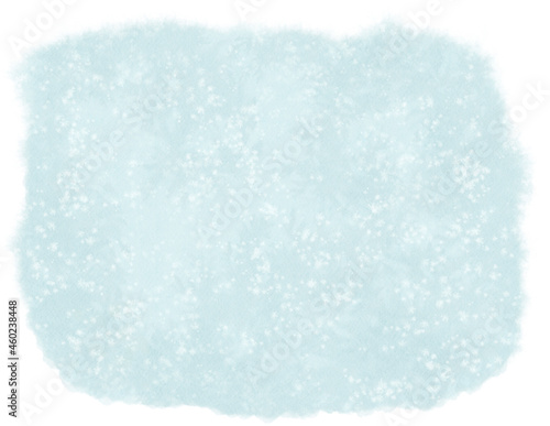 Watercolor light blue winter background texture with falling snowflakes. Paper artistic design.