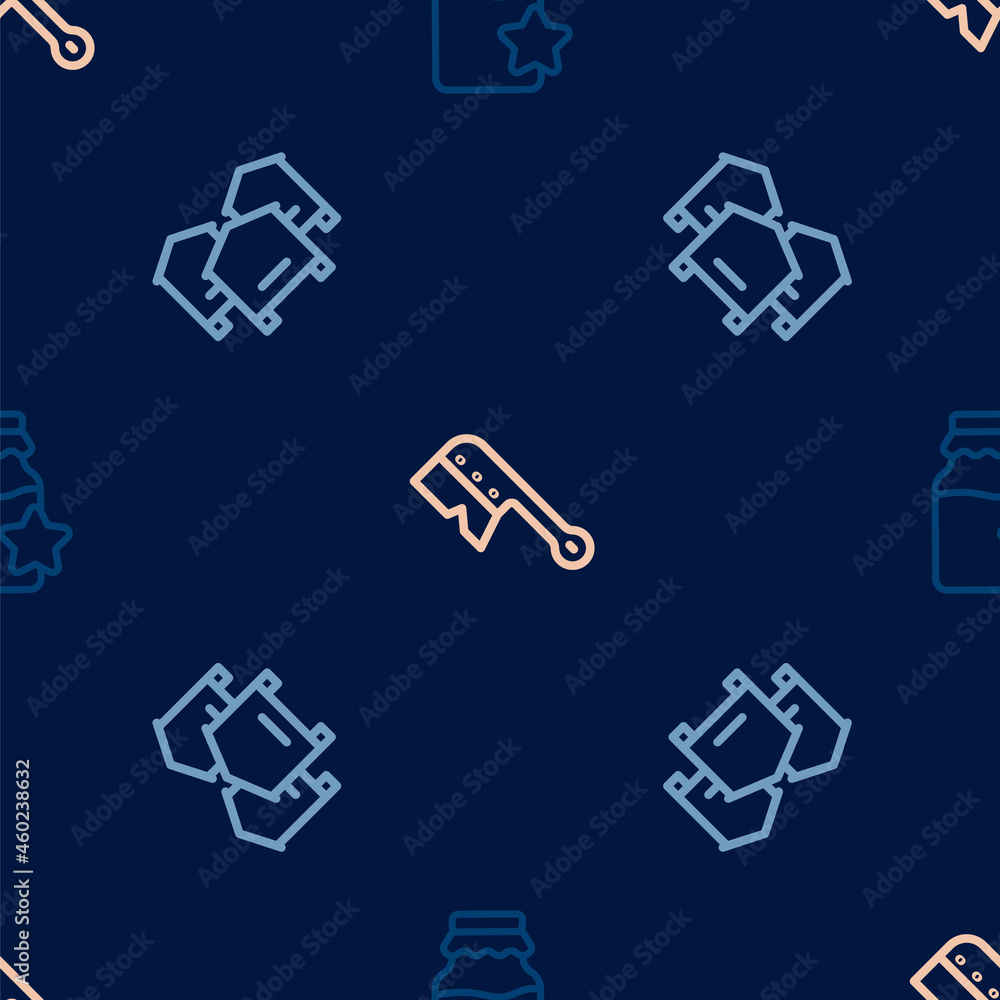 Set line Jar of honey, Hive for bees and Beekeeping brush on seamless pattern. Vector Set line Jar of honey, Hive for bees and Beekeeping brush on seamless pattern. Vector
