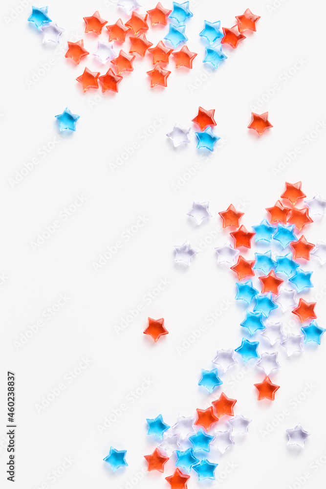 4th of July American Independence Day decorations on white background. flat lay, top view, copy space 4th of July American Independence Day decorations on white background. flat lay, top view, copy space