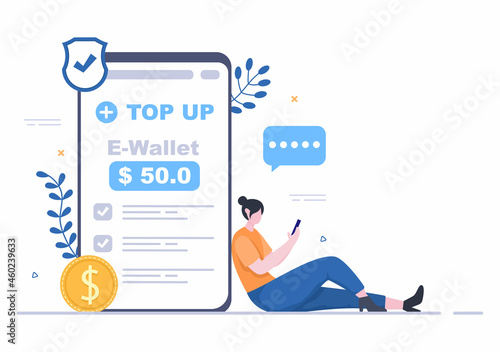 Top Up Add Your Money Balance Vector Illustration on Mobile Phone Device For Financial Application, E-Wallet or Digital Currency Concept