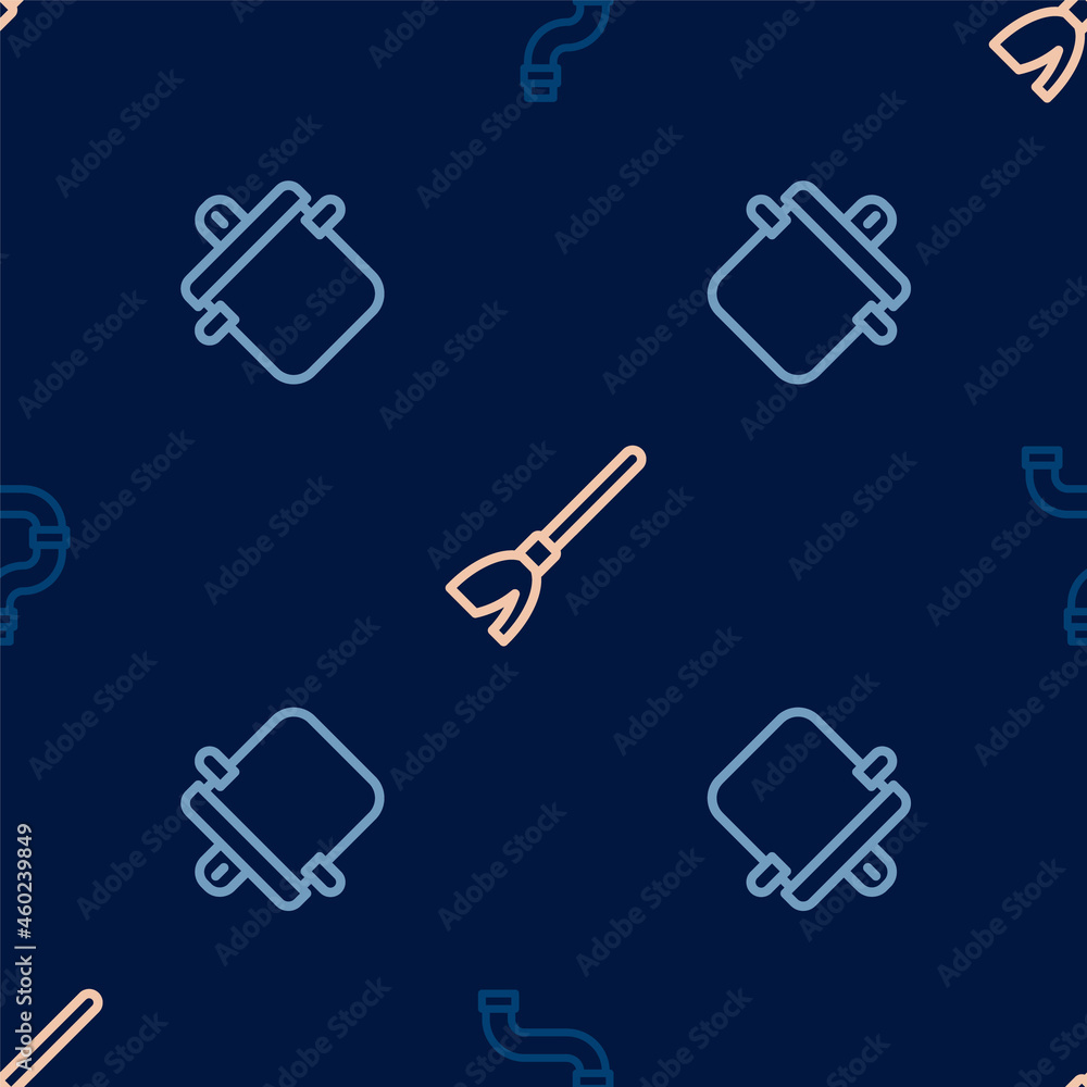 Set line Industry metallic pipe, Cooking pot and Handle broom on seamless pattern. Vector Set line Industry metallic pipe, Cooking pot and Handle broom on seamless pattern. Vector