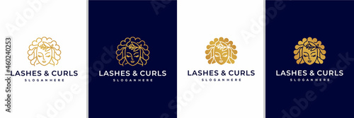 Lashes and curls woman beauty logo design inspiration