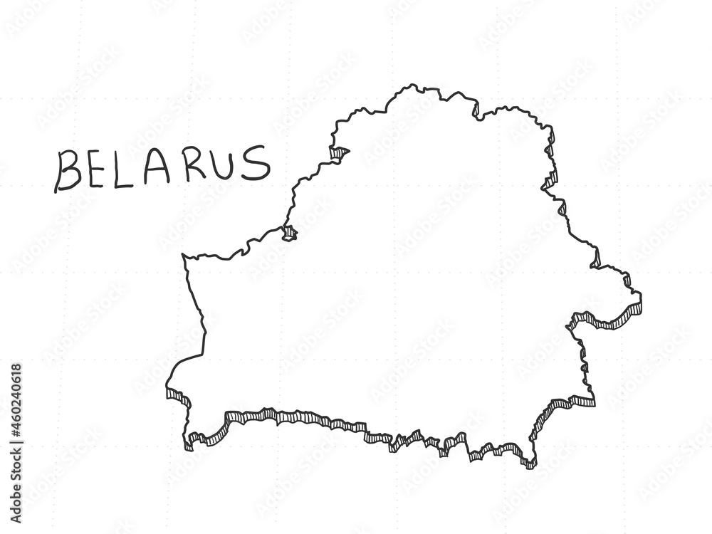 Hand Drawn of Belarus 3D Map on White Background.