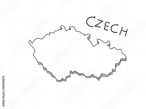 Hand Drawn of Czech 3D Map on White Background.