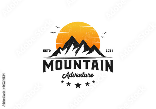 Mountain and sun. Outdoor adventure logo design template inspiration