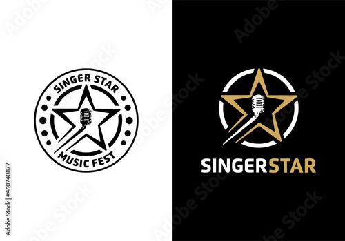 Concept of microphone with star. Singing audition, singer star logo illustration design template
