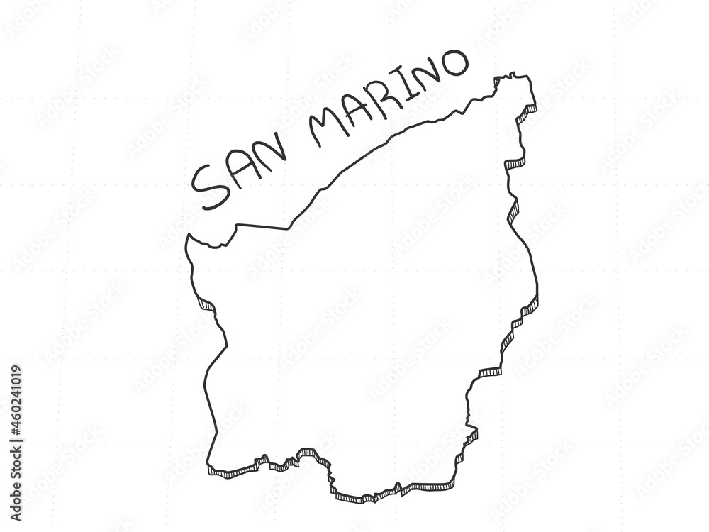 Hand Drawn of San Marino 3D Map on White Background.