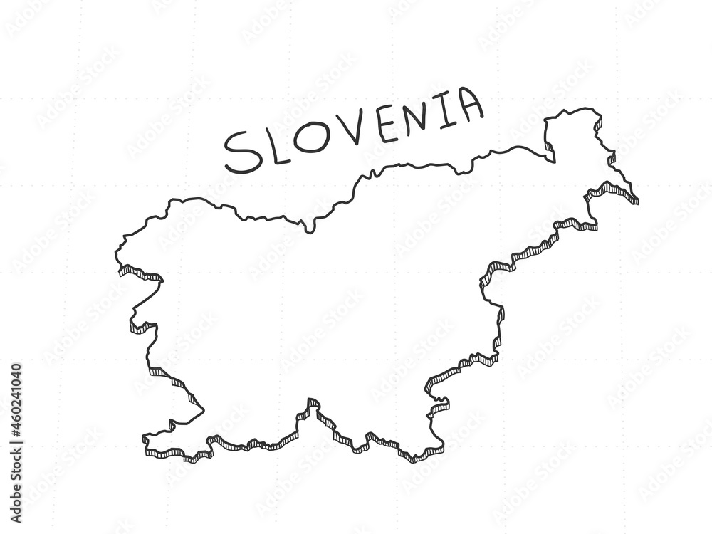 Hand Drawn of Slovenia 3D Map on White Background. Hand Drawn of Slovenia 3D Map on White Background.