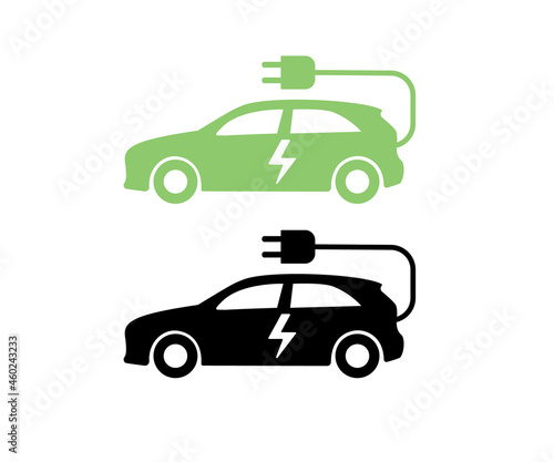 Electric car with charging cable. Simple vector illustration.