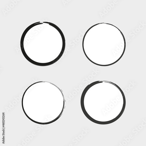 Ink circle icon set. Light blue background. Freehand design. Abstract emblems. Vector illustration. Stock image. 