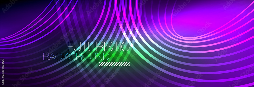 Dark abstract background with glowing neon circles. Trendy layout template for business or technology presentation, internet poster or web brochure cover, wallpaper Dark abstract background with glowing neon circles. Trendy layout template for business or technology presentation, internet poster or web brochure cover, wallpaper