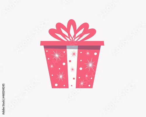 Red gift box decorated with snowflake, christmas or new year design.Vector illustration isolated on a white background.