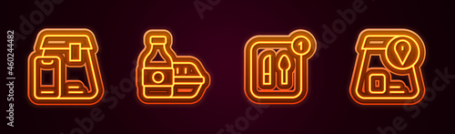 Set line Online ordering food, Food and . Glowing neon icon. Vector