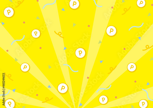 ポイントコインと紙吹雪が舞うかわいいポップ背景　point coin background cute
