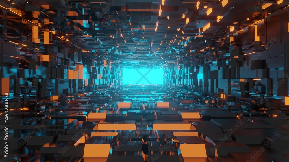 3d rendering futuristic science fiction environment, abstract illuminated empty tunnel