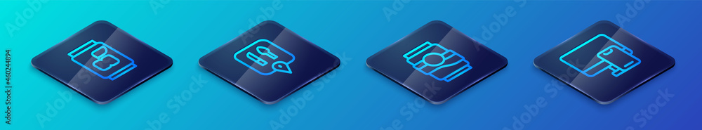 Set Isometric line Soda can, Online ordering food and Cafe and restaurant location icon. Vector Set Isometric line Soda can, Online ordering food and Cafe and restaurant location icon. Vector