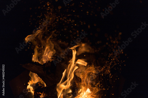 Fire creates endless shapes as it burns, flames and black backgrounds create interesting textures. Flame of Hell. Combustion power.