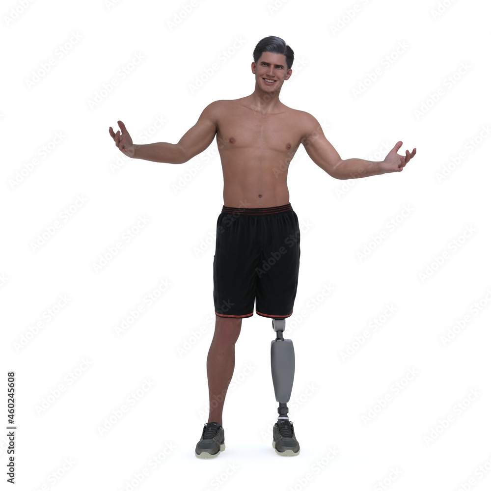 3D Render : the portrait of happy male character who is disabled with smiling face expression, isolated 3D Render : the portrait of happy male character who is disabled with smiling face expression, isolated