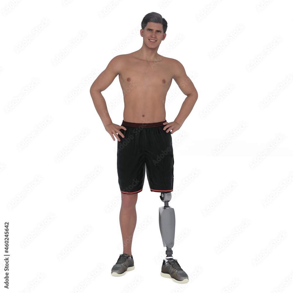 3D Render : the portrait of happy male character who is disabled with smiling face expression, isolated 3D Render : the portrait of happy male character who is disabled with smiling face expression, isolated