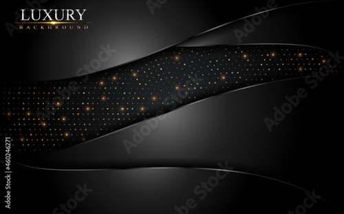 Abstract Black Background with Golden Dots Glitter Combination with Luxurious Looking.