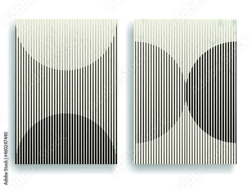 Poster with various geometrical elements in modern art style . Minimal design with geometric shapes . Trendy brochure . Vector illustration .