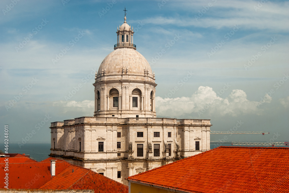 National Pantheon of Lisbon with red-tiled roof buildings and clouds in the background architectural landscape - Lisbon, Portugal